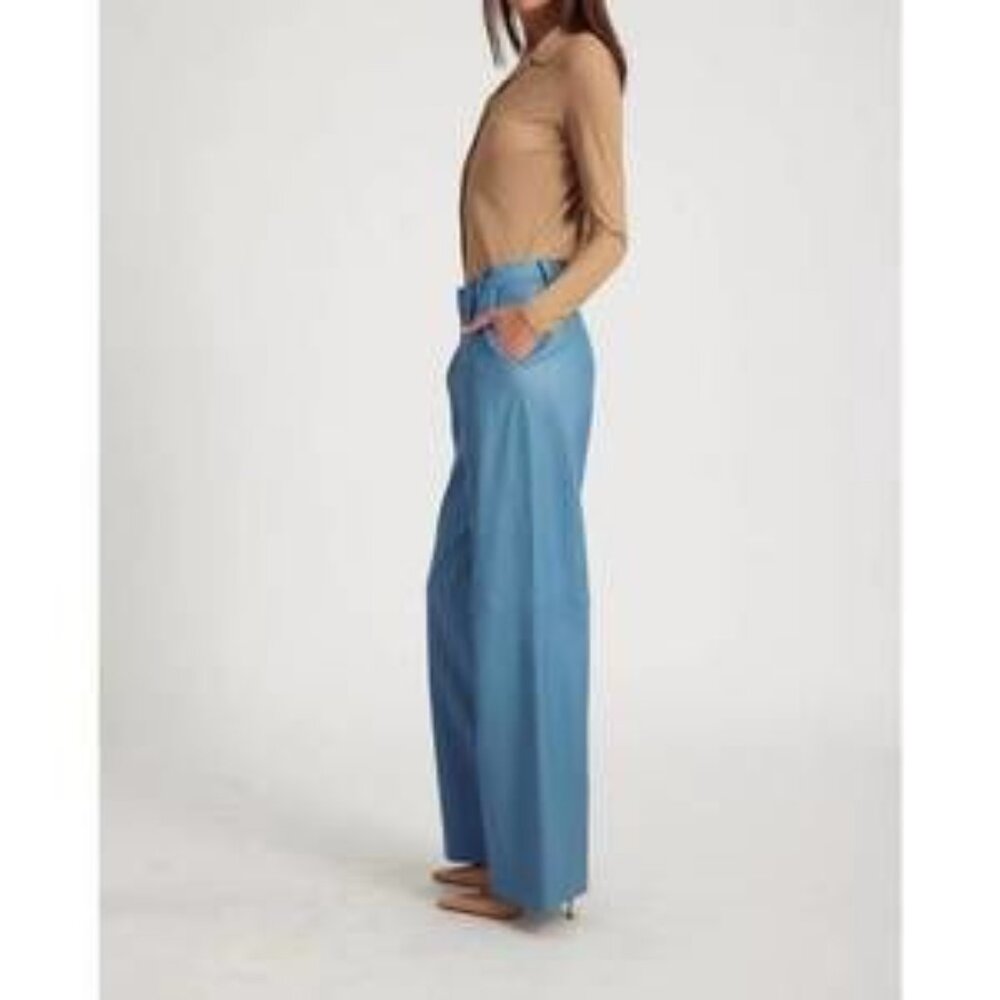 NEW SPRWMN deep pleat leather trousers in chambray blue - Picture 2 of 4